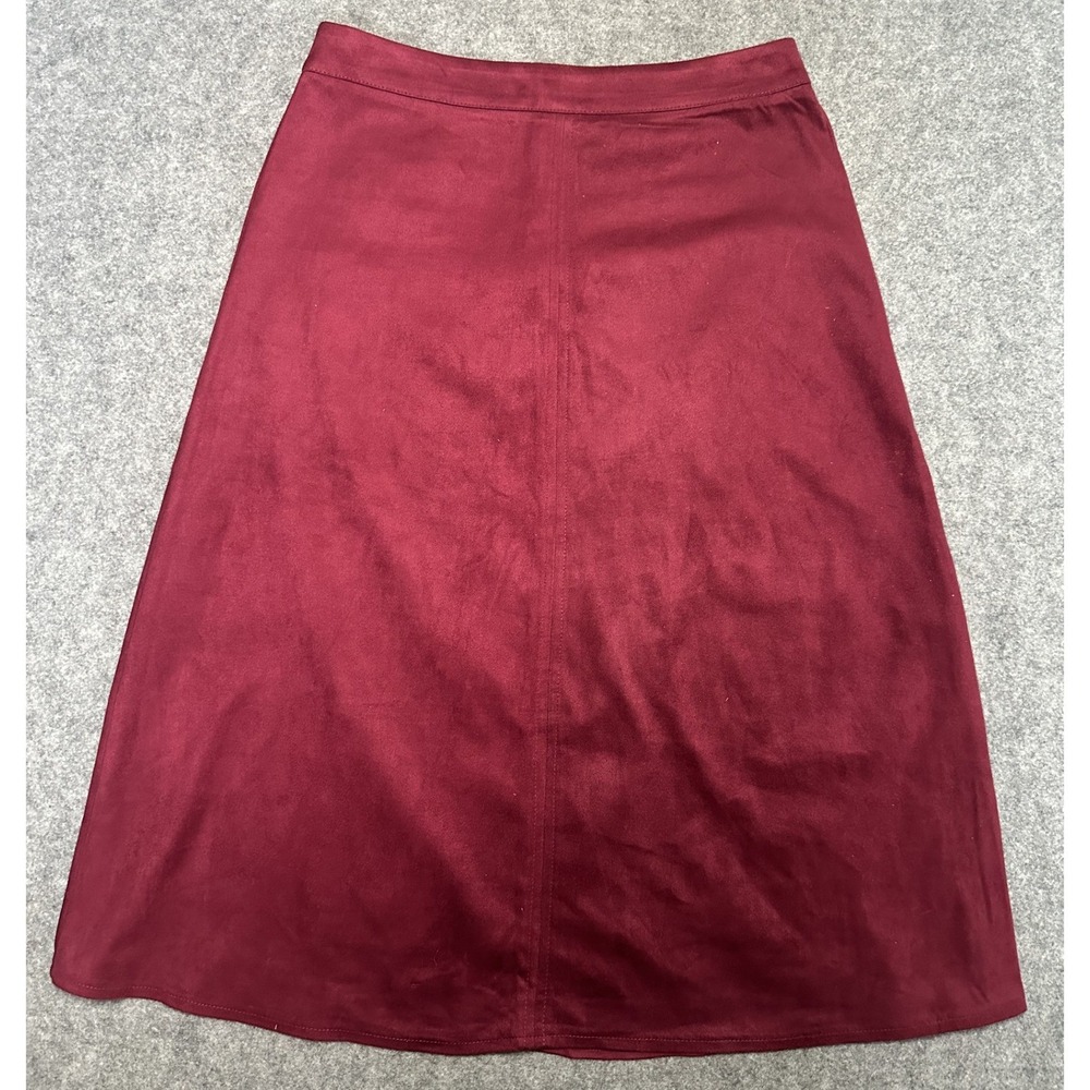 Bagatelle Collection Faux Suede A-Line Skirt XS Burgundy Wine Vegan Suede Midi